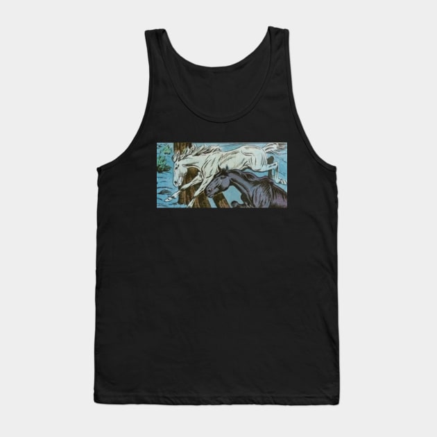 Black and white horses fly over the fence Tank Top by Comic Dzyns